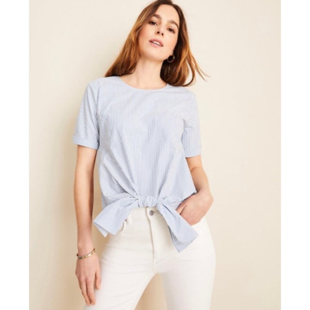 ANN TAYLOR Striped Button Back Tie Waist Top size M